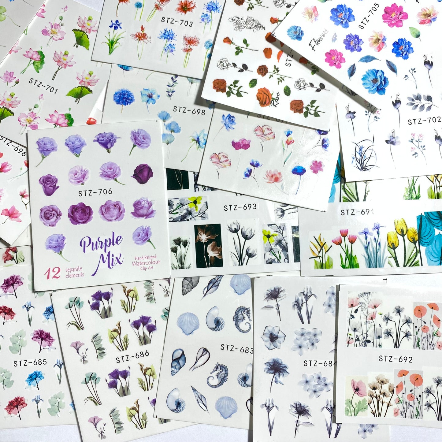 24 sheets of nail decals: flowers 3