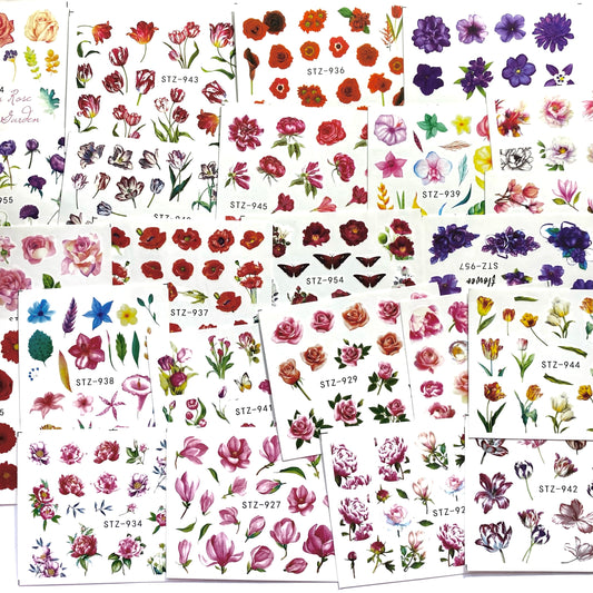 24 sheets of nail decals: flowers