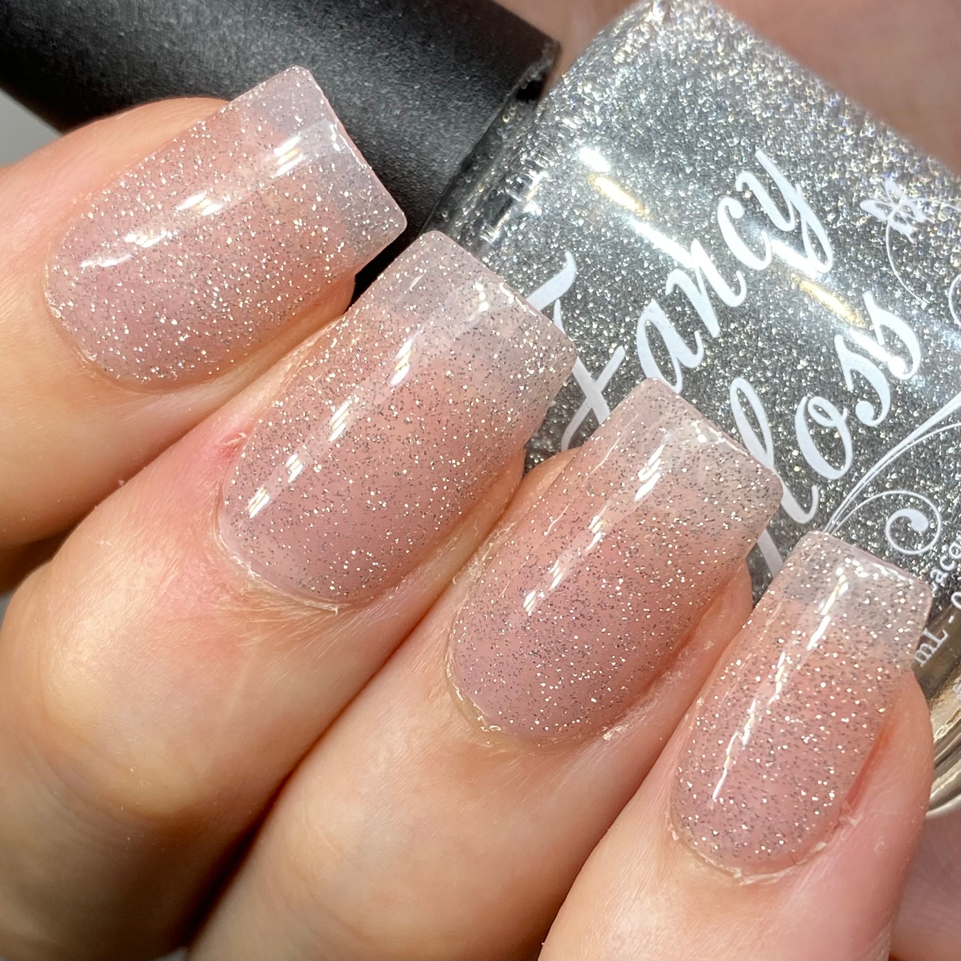 Glitter Nude Nails with Gloss Shine