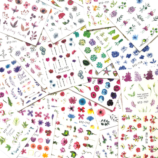24 sheets of nail decals: plants