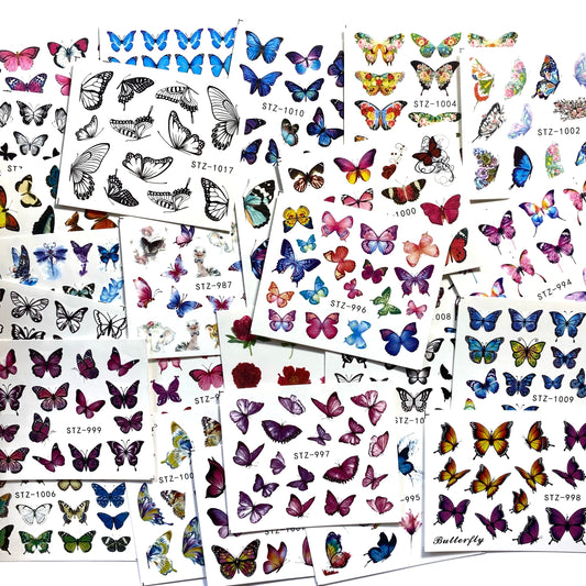 30 sheets of nail decals: butterflies
